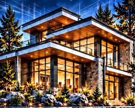 Illuminated contemporary home architectural design